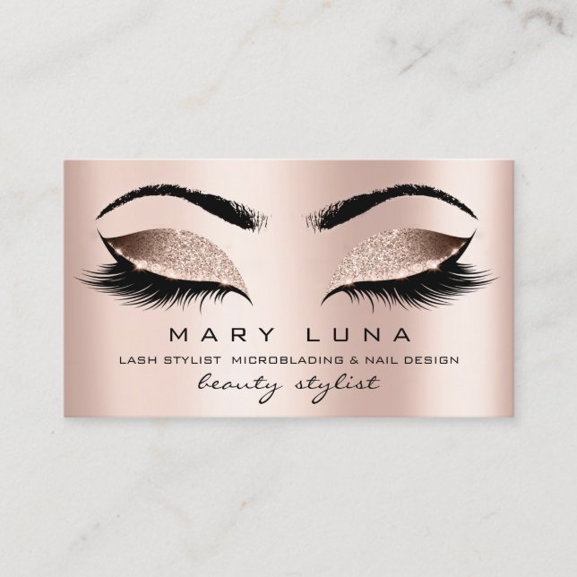 Carte De Visite Maquillage Eyebrosses Lashes Rose Or Rose Blanc (Devant)