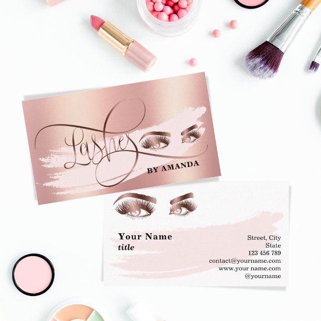 Carte De Visite Maquillage Eyebrow Eyes Lashes Rose Gold Foil (Créateur téléchargé)