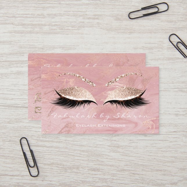 Carte De Visite Maquillage Eyebrow Lash Extension Parties scintill (Devant/Arrière en situation)
