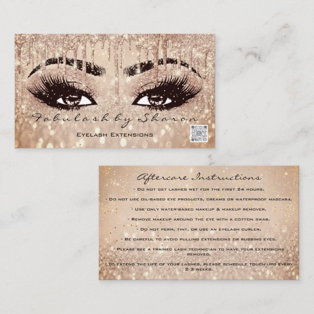 Carte De Visite Maquillage Eyebrow Lashes Drivers Rose QR Code (Devant / Derrière)