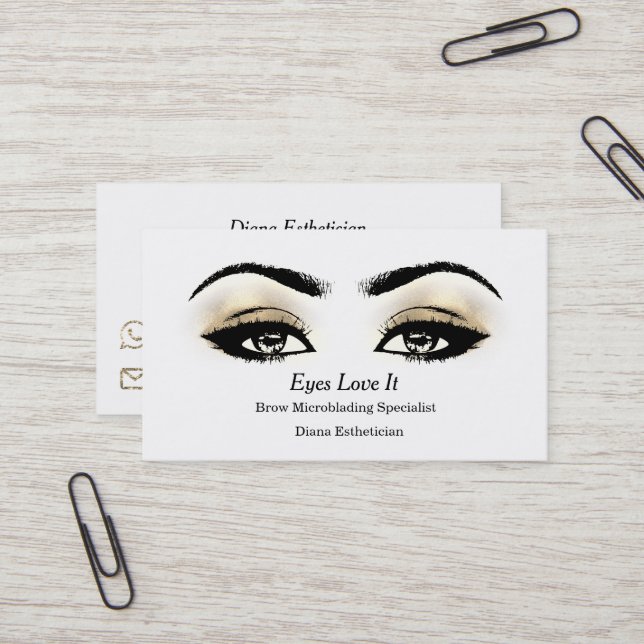 Carte De Visite Maquillage Eyebrow Lashes Or Blanc Noir Beauté (Devant/Arrière en situation)