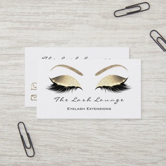 Carte De Visite Maquillage Eyebrow Lashes Parties scintillant Or B (Devant/Arrière en situation)