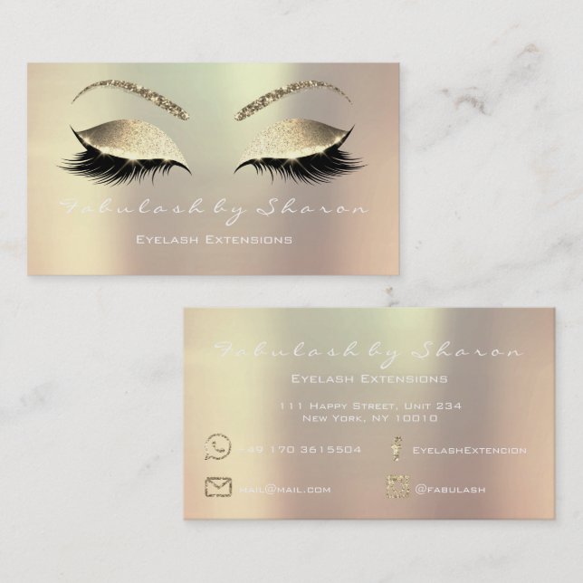 Carte De Visite Maquillage Eyebrow Lashes Parties scintillant Rose (Devant / Derrière)