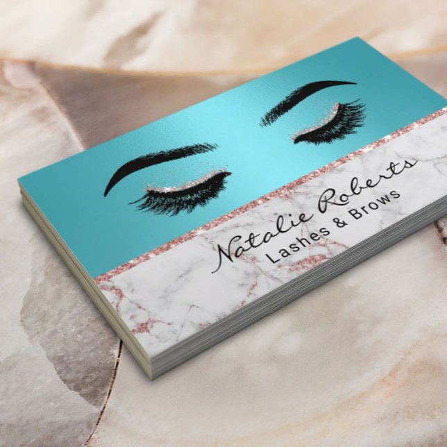 Carte De Visite Maquillage Eyelash Artiste Rose Turquoise Marbre O (Créateur téléchargé)