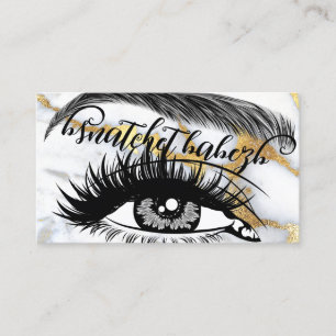 Carte De Visite Maquillage Eyelash Brows Logo QRCode Marbre Or Bla
