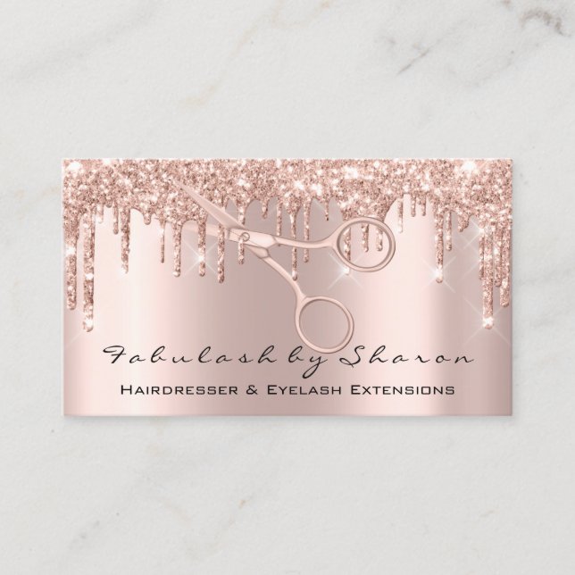 Carte De Visite Maquillage Eyelash Coiffeur Ciseaux Rose (Devant)