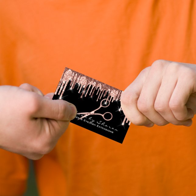 Carte De Visite Maquillage Eyelash Coiffeur Ciseaux Rose Noir (Makeup Eyelash Hairdresser Scissors Rose Black Business Card)