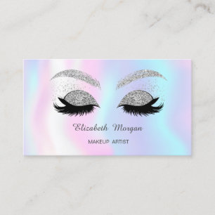 Carte De Visite Maquillage Faux Cils Paillettes Argentées Holograp