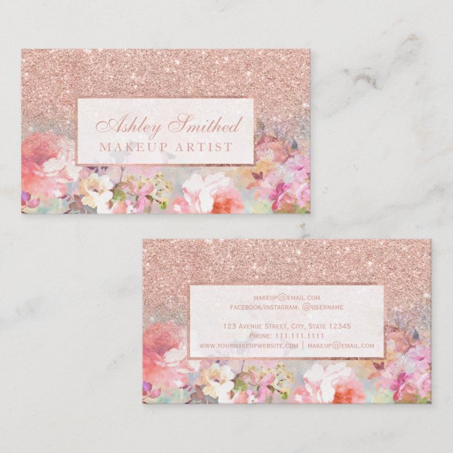 Carte De Visite Maquillage floral d'aquarelle de parties (Devant / Derrière)
