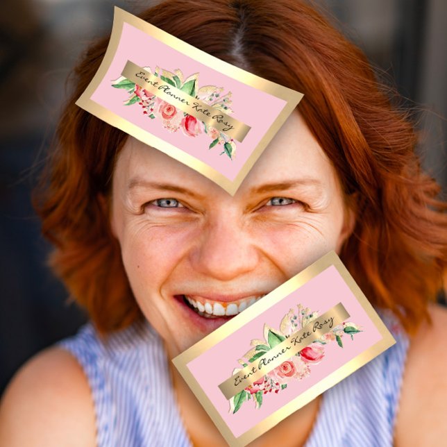 Carte De Visite Maquillage floral rose rose (Roses Gold Frame Mint Pink Floral Makeup Business Card)