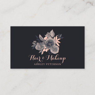 Carte De Visite Maquillage floral vintage modifiable bleu marine