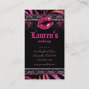 Carte De Visite Maquillage Lèvres N dentelle Zèbre rouge rose