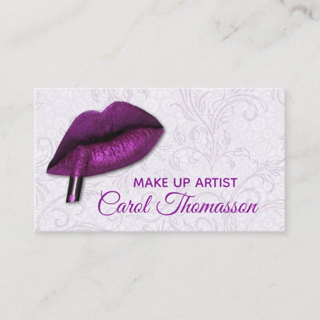 Carte De Visite Maquillage Lèvres Violettes (Devant)