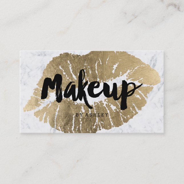 Carte De Visite Maquillage lipes chic typographie or marbre (Devant)
