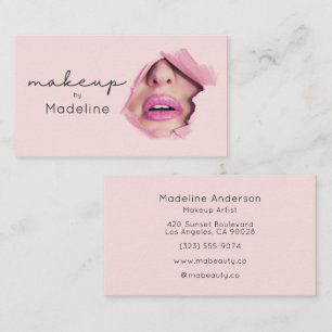 Carte De Visite Maquillage Moderne Rose Pâle Noir Script