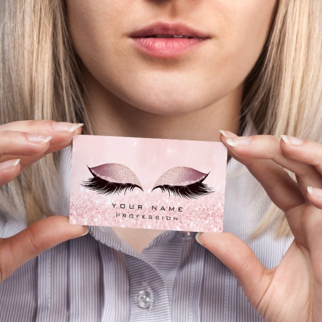 Carte De Visite Maquillage Or Rose Paillette Extensions de Cils (Créateur téléchargé)