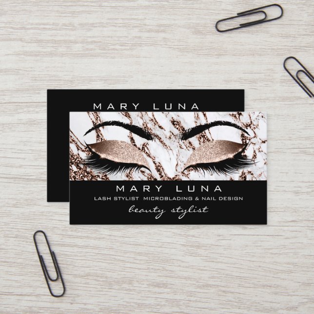 Carte De Visite Maquillage Oyébros Lashes Cuivre Or Marbre Molten (Devant/Arrière en situation)