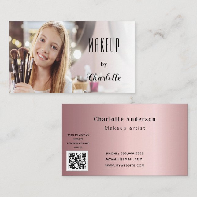 Carte De Visite Maquillage peintre photo beauté flush script QR co (Devant / Derrière)