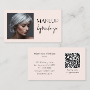 Carte De Visite Maquillage photo code QR écriture rose pâle