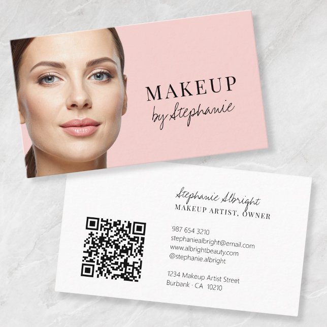 Carte De Visite Maquillage photo écriture noire rose blush (Créateur téléchargé)