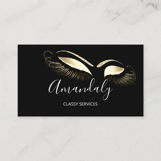 Carte De Visite Maquillage professionnel Black White Gold Eyelashe (Devant)