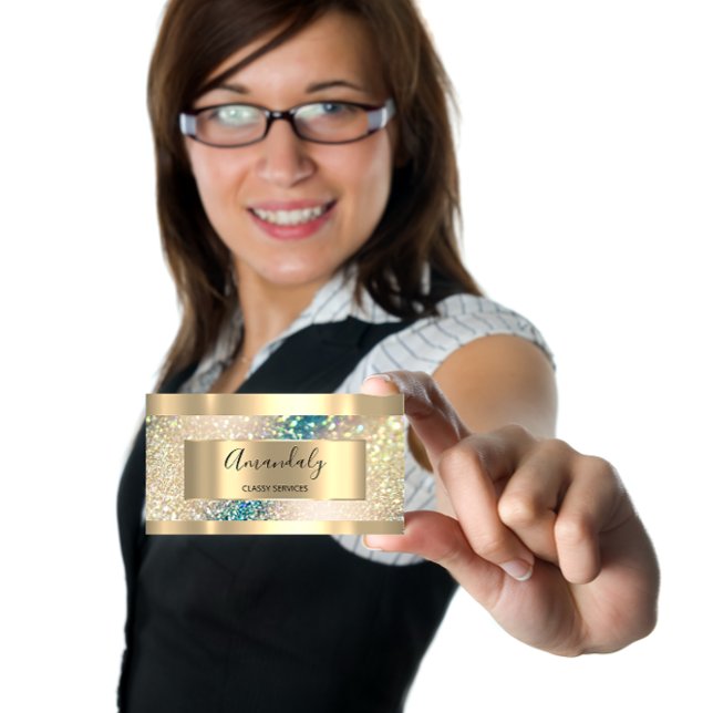 Carte De Visite Maquillage professionnel Holographic Gold Parties  (Professional Makeup Holographic Gold Glitter Business Card)