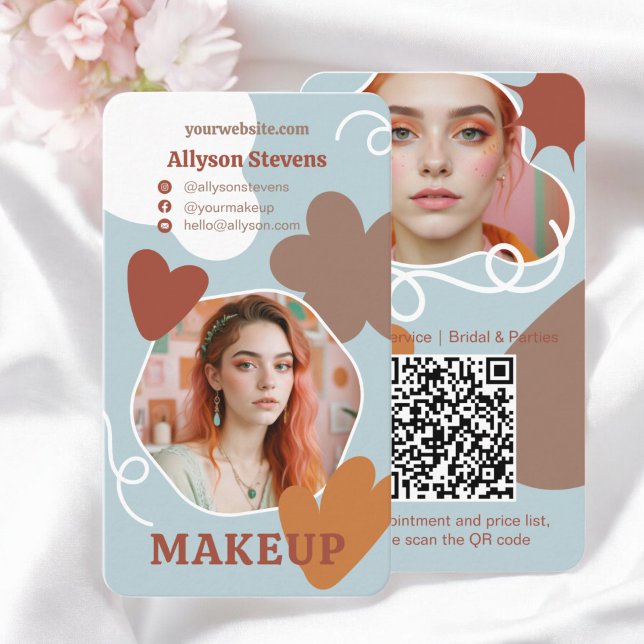 Carte De Visite Maquillage rétros formes beauté photo qr code logo (Retro Makeup beauty shapes photo qr code logo Business Card)