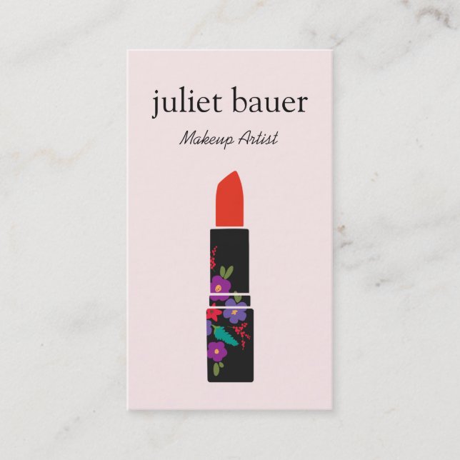 Carte De Visite Maquillage rose Artiste Floral Lipstick Logo Beaut (Devant)