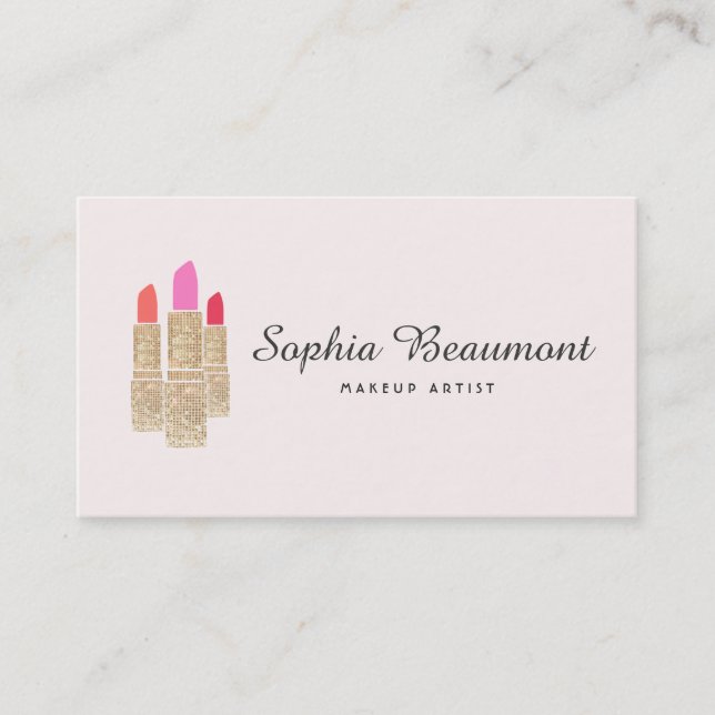 Carte De Visite Maquillage rose Artiste Gold Sequin Lipstick Beaut (Devant)