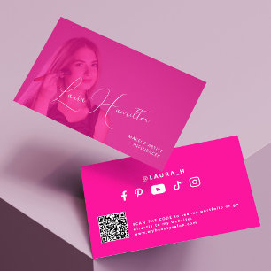 Carte De Visite Maquillage rose chaud QR CODE
