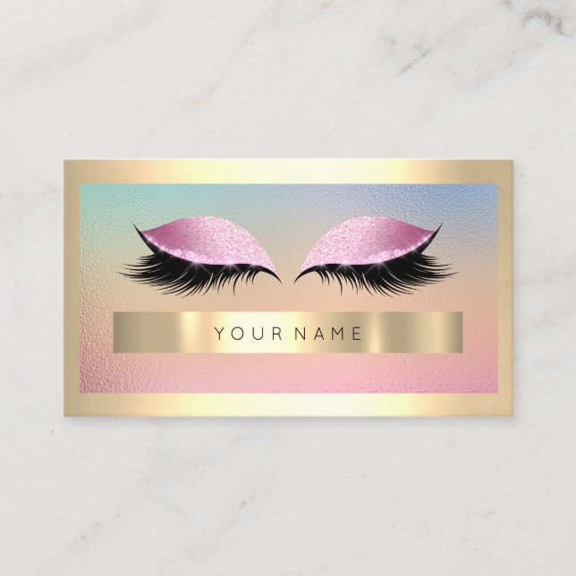 Carte De Visite Maquillage rose de trame dorée Ombre métal rose (Devant)