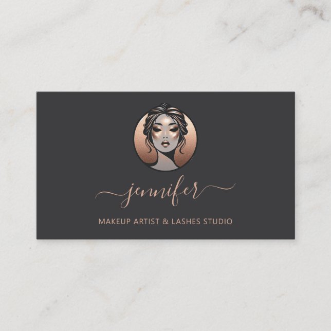 Carte De Visite Maquillage Rose gris - Logo de l'artiste Lashes QR (Devant)
