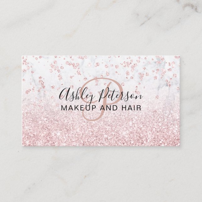 Carte De Visite Maquillage rose or parties scintillant marbre mono (Devant)