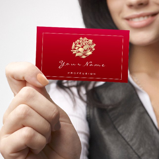 Carte De Visite Maquillage rose SPA Beauté Floral QR LOGO Rouge (Rose Makeup SPA Beauty Floral QR LOGO Red Business Card)