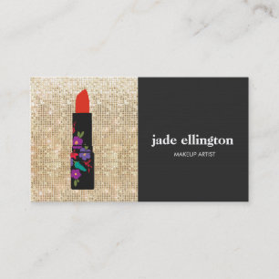 Carte De Visite Maquillage Séquin d'or Artiste Floral Lipstick Bea