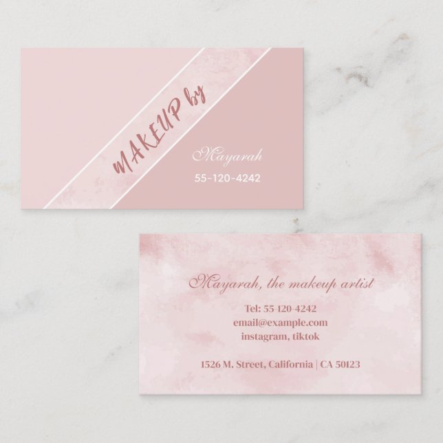 Carte De Visite Maquillage simple rose doux (Devant / Derrière)