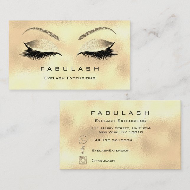 Carte De Visite Maquillage sourcils Parties scintillant Diamant Or (Devant / Derrière)