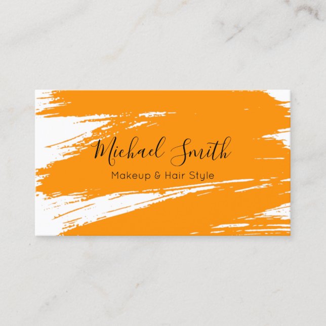 Carte De Visite Maquillage Style Cheveux Moderne Orange Brush Stro (Devant)