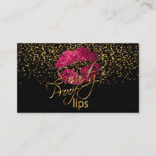 Carte De Visite Maquilleur - confettis d'or et lèvres de roses
