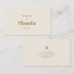 Carte De Visite Maquilleur Or Beige Élégant Script Minimaliste