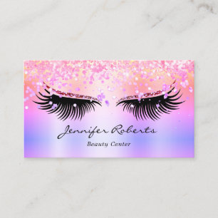 Carte De Visite Maquilleuse Cil Holographique Paillettes QR Rose