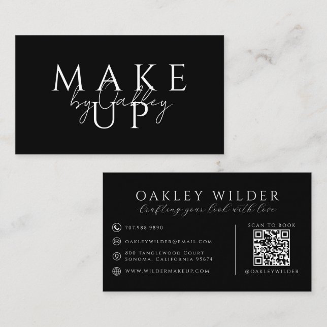 Carte De Visite Maquilleuse Code QR Noir (Devant / Derrière)