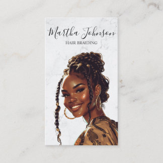 Carte De Visite Marble Chic Afro American Braids Braiding QR Code