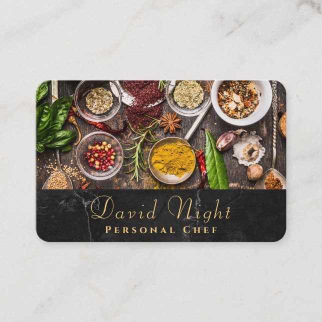 Carte De Visite Marble Food Design Chef Personnel Restauration (Devant)