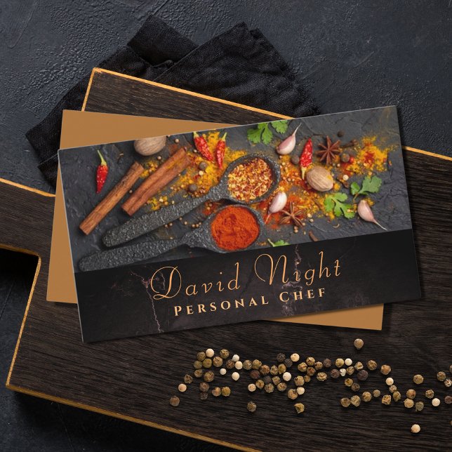 Carte De Visite Marble Food Design Chef Personnel Restauration (Créateur téléchargé)