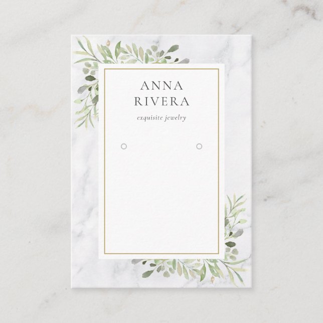 Carte De Visite Marbre blanc Aquarelle Verdure Écran d'oreille (Devant)