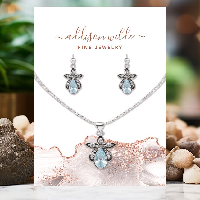 Carte De Visite Marbre blanc chic Agate Rose or Parties scintillan (Créateur téléchargé)