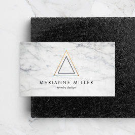 Carte De Visite Marbre blanc de logo Edgy Rose Gold Triangle