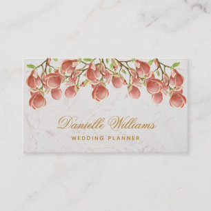 Carte De Visite Marbre blanc d'or rose floral Magnolia