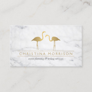 Carte De Visite Marbre blanc Elegant Gold Flamants roses Event Pla